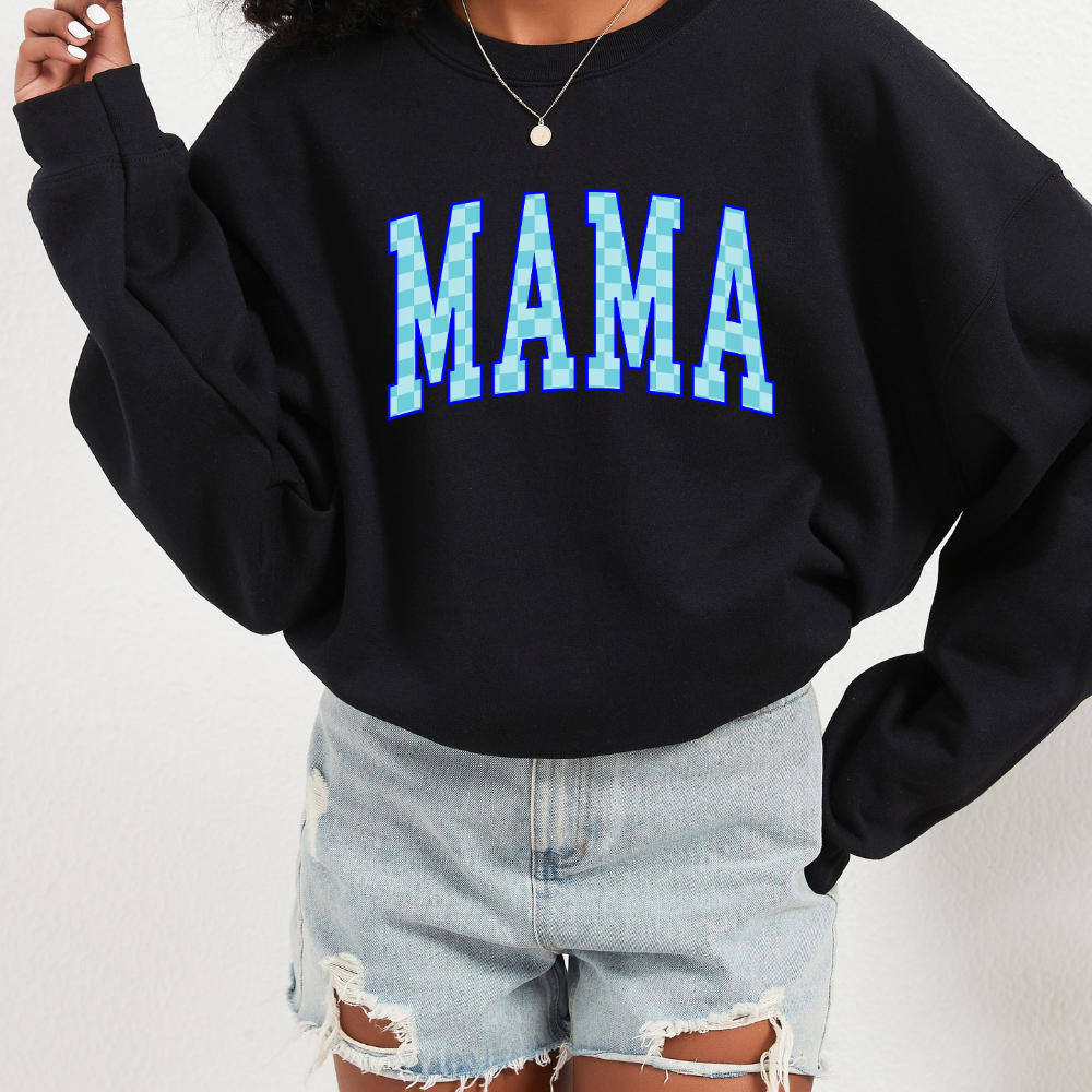 Blue Checkered Mama Crewneck