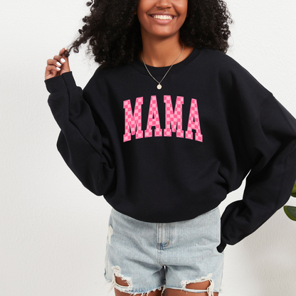 Pink Checker Mama Crewneck
