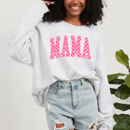 Pink Checker Mama Crewneck