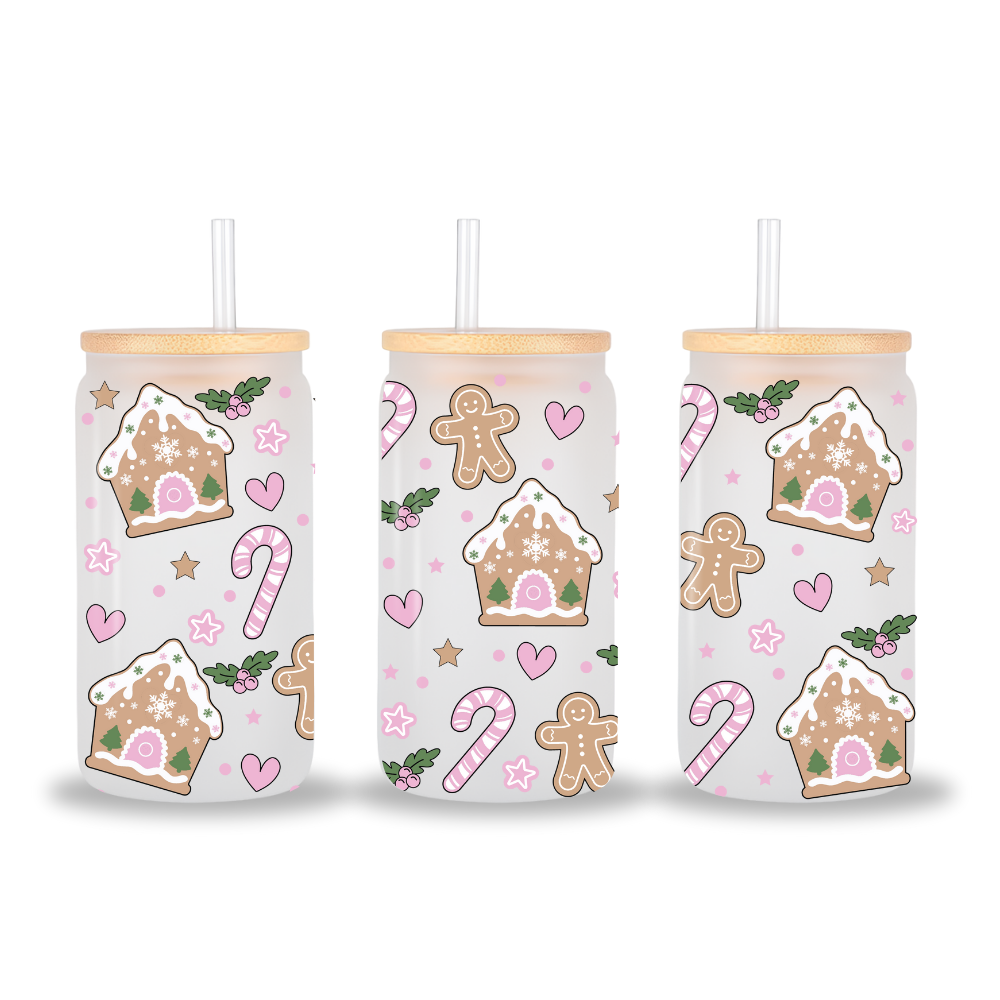 Gingerbread x Pink Candy Canes 16 OZ Glass Can