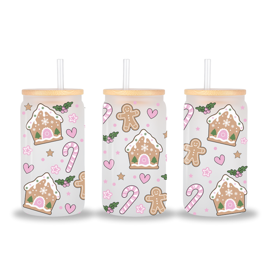 Gingerbread x Pink Candy Canes 16 OZ Glass Can