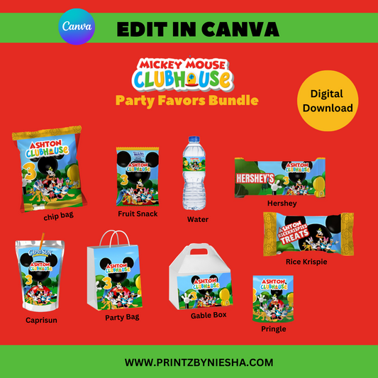 Editable Mickey Mouse Club House Party Favor Bundle