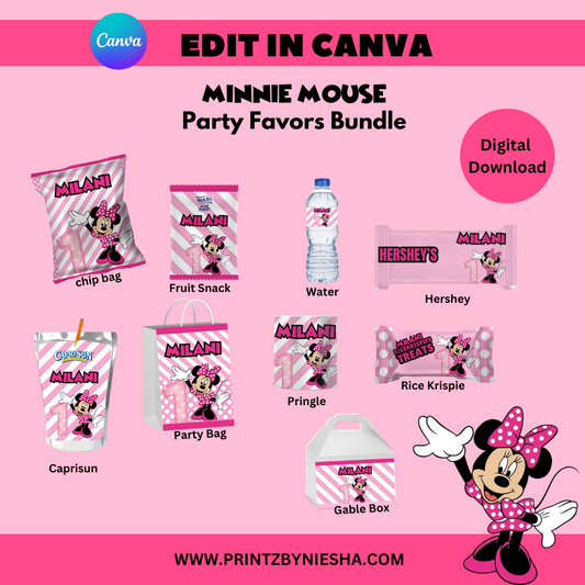 Editable Minnie Mouse Party Favor Bundle