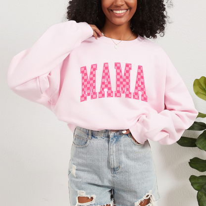 Pink Checker Mama Crewneck