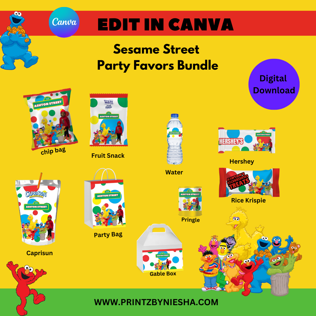 Editable Sesame Street Party Favor Bundle