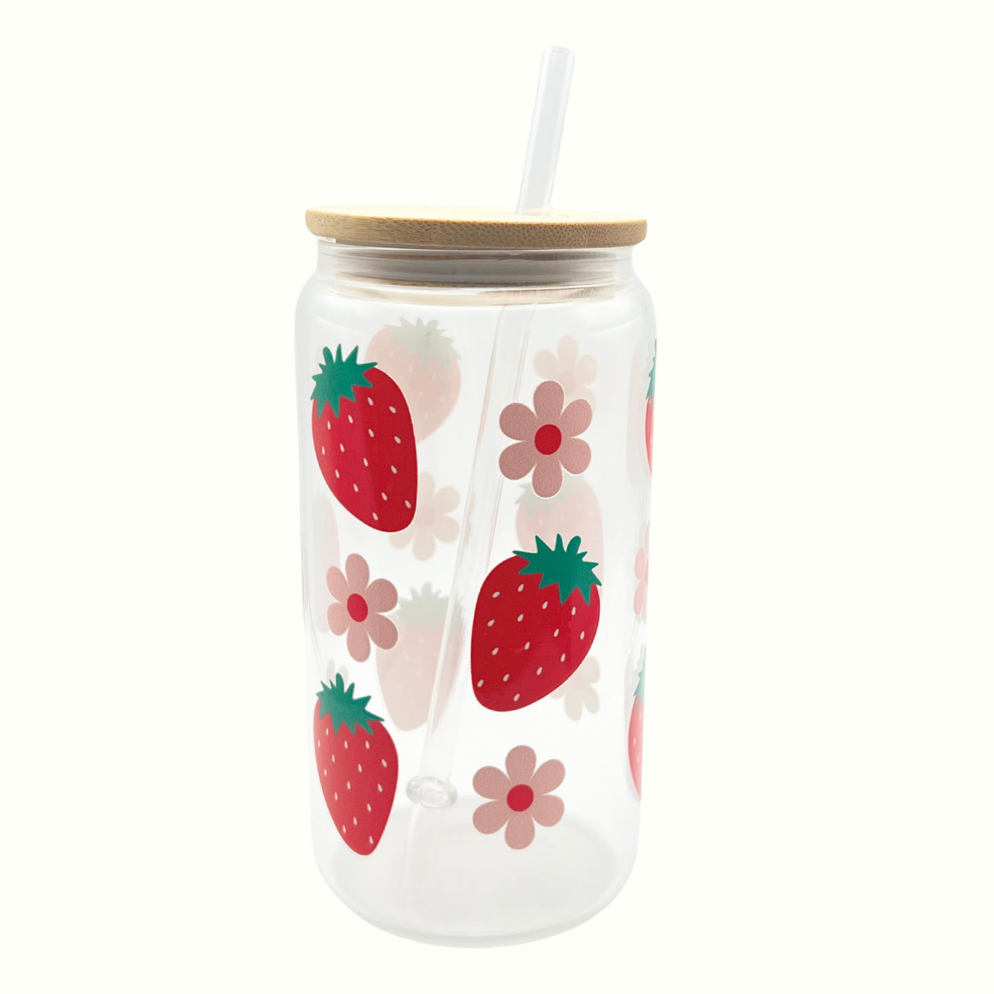 16 oz Strawberry Floral Glass Can