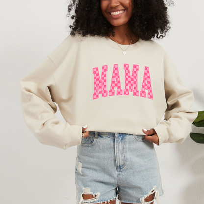 Pink Checker Mama Crewneck
